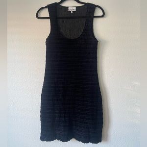 GANNI black smocked velvet mini dress